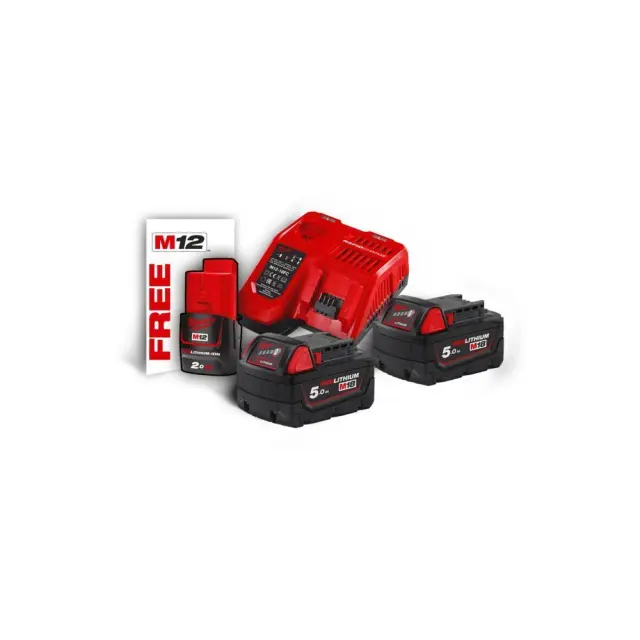 Milwaukee 4933459217 - SET 2 x M18 B5 Μπαταρίες & Φορτιστή M18 NRG-502 MW + M12™ B2 2.0 Ah Μπαταρία ΔΩΡΟ