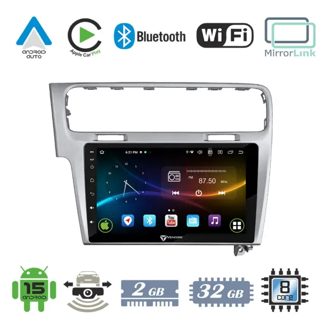 VenCore Οθόνη Multimedia Android 15 10" 9109A MTK6762 Octa-Core 2GB/32GB IPS με Πρόσοψη, CarPlay, Android Auto και Υποστήριξη Κάμερας Οπισθοπορείας AHD για Volkswagen Golf 7 2013-2021 – Ασημί (3236-10008-0003S)