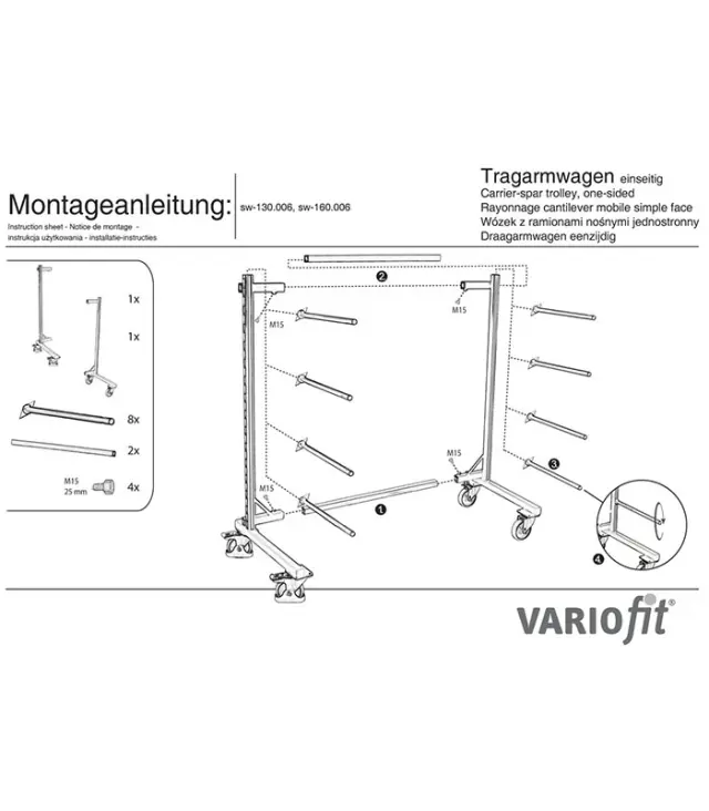 Variofit sw-160.006 Τρόλεϊ Επιμηκών Αντικειμένων με Βραχίονες για Φορτίο Βάρους ως 400kg 2