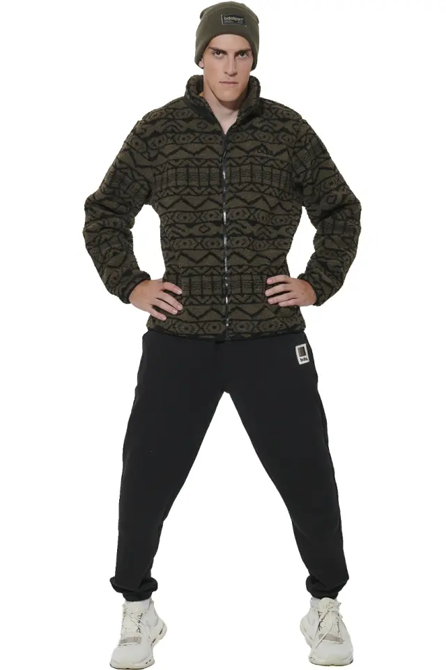 Body Action Printed Sherpa Fleece Jacket Grey Indian Mountain 073631-01-Grey Indian Mountain - XL 3