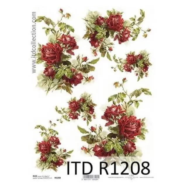 Ριζόχαρτο ντεκουπάζ ITD 21x29cm, Κόκκινα λουλούδια, R1208