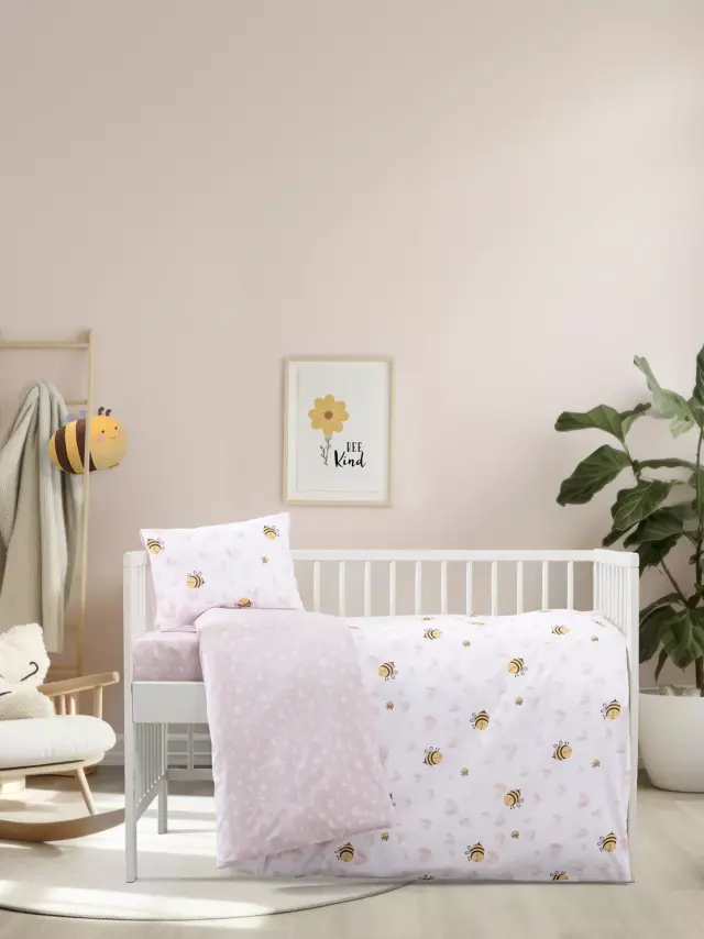 Σετ σεντόνια βαμβακερά 144TC κούνιας Bee Love Σετ κούνιας 120x160