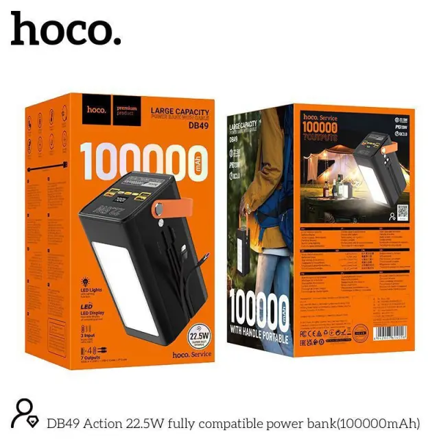 Hoco Power Bank 100000mAh με Θύρες USB-A και USB-C Μαύρο DB49 2