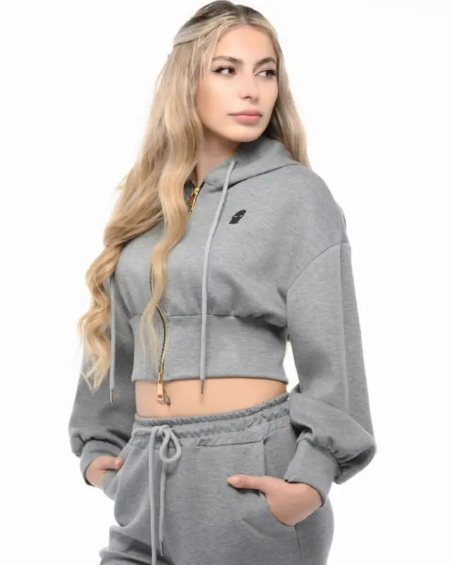 Ghetto Women’s Grey Cropped Zip Hoodie + Wide-Leg Jogger Set 3