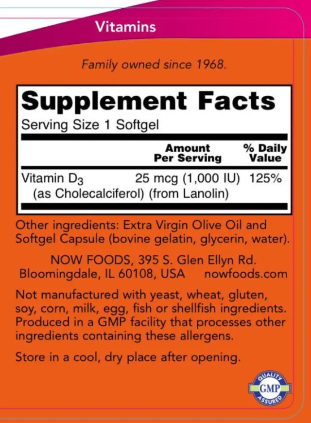 Now Foods Vitamin D-3 1,000 IU 360 Softgels 2