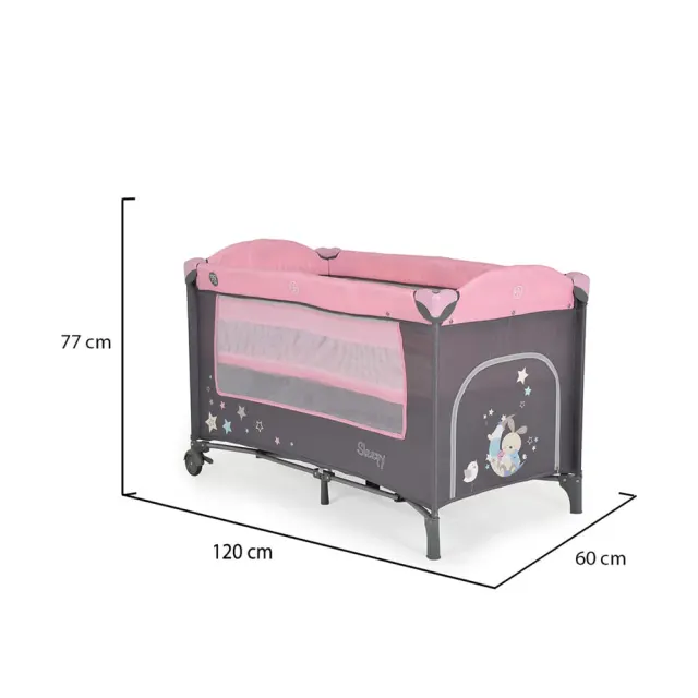 Moni Sleepy Παρκοκρέβατο 2 Επιπέδων με Αλλαξιέρα Pink 3