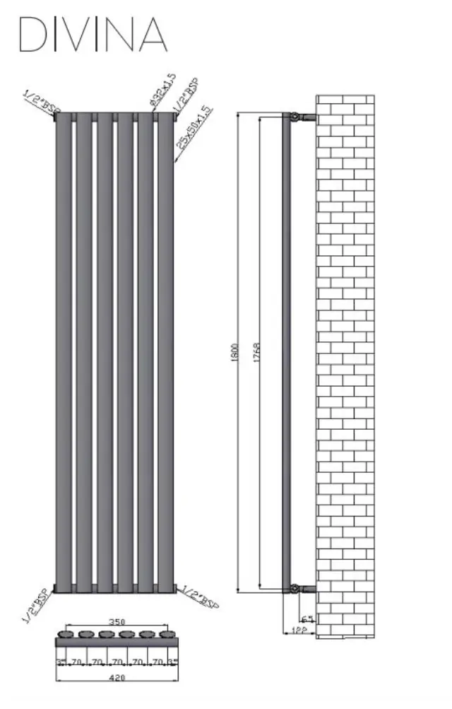 Θερμαντικό Σώμα Μπάνιου Karag Divina Χρωμέ 12,2x42x180 cm |5206836102375 2