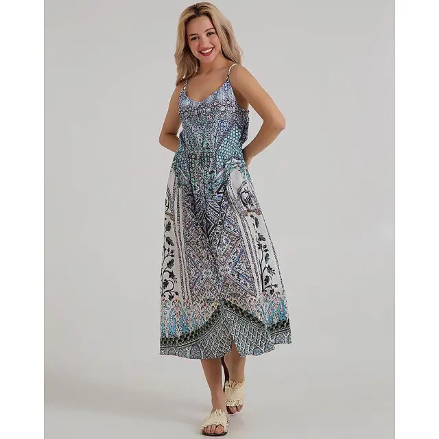 Φόρεμα Midi Τιράντα Γαλάζιο/Λευκό Μέγεθος One Size (100% Κρεπ) 5-41-375-0295