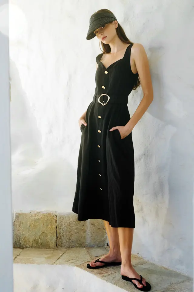 Λινό Midi Φόρεμα με Καρδιά Λαιμόκοψη DEVA DRESS - XS