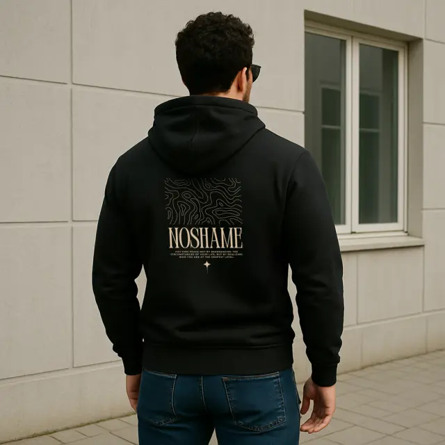 Φούτερ Noshame® Μαύρο με κουκούλα και τύπωμα - 512593 - XXL