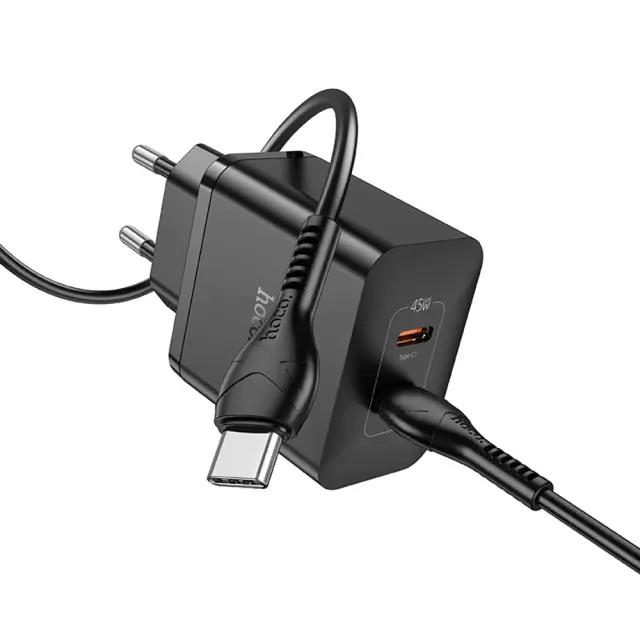 Hoco Φορτιστής με Διπλή Θύρα USB-C και Καλώδιο USB-C 45W Μαύρος N35