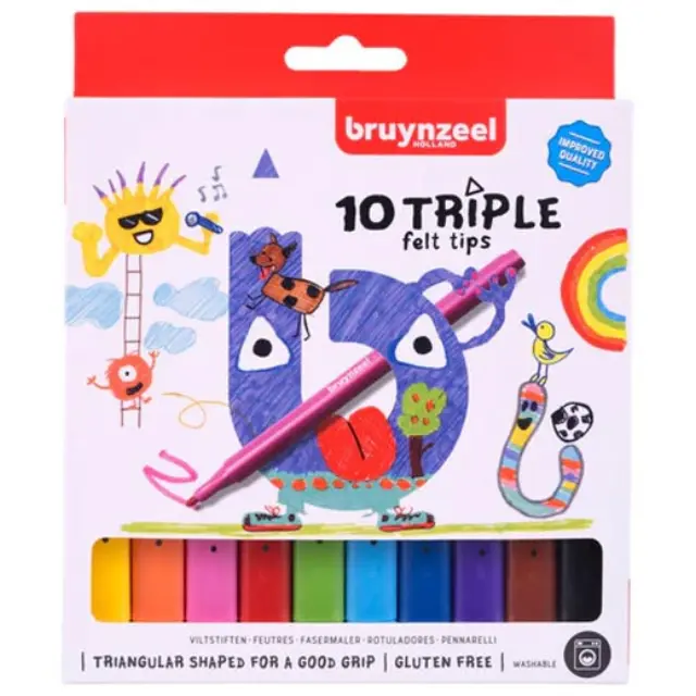 Μαρκαδόροι Bruynzeel Triple Παιδικοί, Σετ 10 Χρώματα