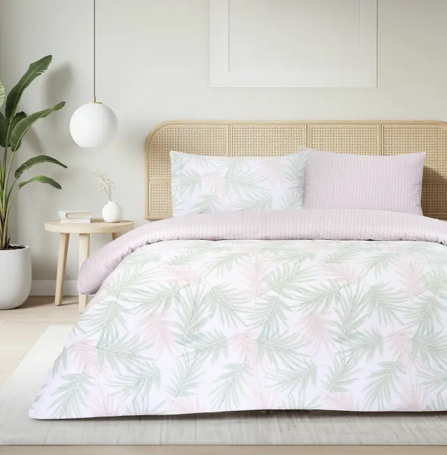 Σετ Σεντόνια 160x200+32 Υπέρδιπλα Kocoon Palme Mint-Pink 100% βαμβακερόΜε Λάστιχο