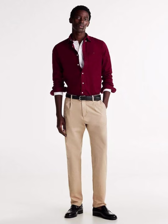 Tommy Hilfiger Μπορντό Πουκάμισο Σε Regular Fit Γραμμή Μπορντό 2