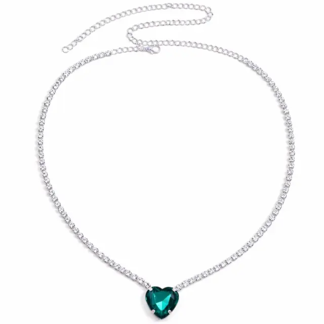 Ghetto Choker Crystal Necklace Green Heart