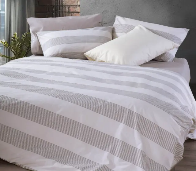 ΣΕΤ ΣΕΝΤΟΝΙΑ ΒΑΜΒΑΚΕΡΑ ΥΠΕΡΔΙΠΛΑ CASUAL STRIPE 240Χ270 NEF-NEF HOMEWARE ECRU