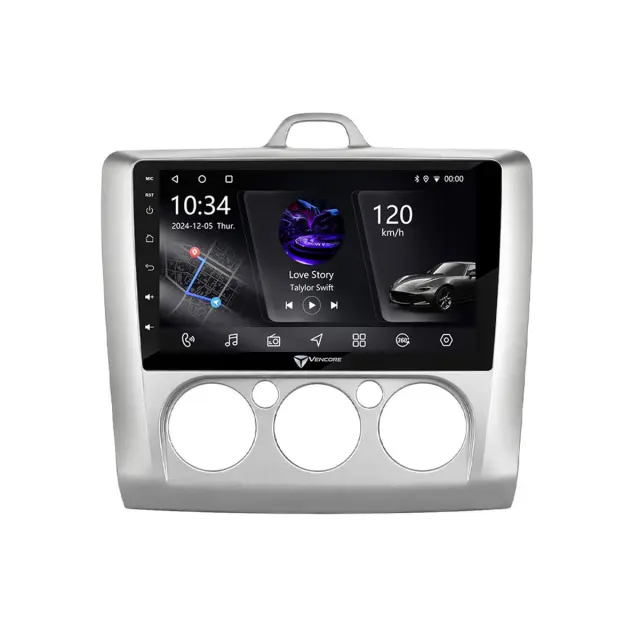 VenCore Οθόνη Multimedia Android 15 9" PX5S Octa-Core 2GB/32GB IPS με Πρόσοψη, CarPlay, Android Auto και Υποστήριξη Κάμερας 360° για Ford Focus Manual A/C 2004-2015 – Ασημί (3236-10005-0041SM) 2