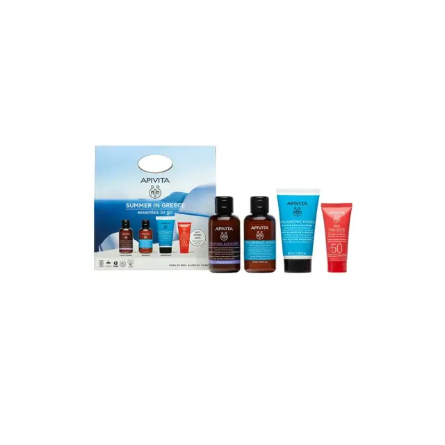Apivita Promo Summer in Greece Essentials to Go Αφρός Καθαρισμού για Πρόσωπο & Μάτια, 75ml, Hyaluronic Hydra Σαμπουάν, 75ml, Hyaluronic Hydra Κρέμα Μαλλιών, 50ml & Δώρο Bee Sun Safe Αντιηλιακό Προσώπου SPF50, 15ml, 1σετ