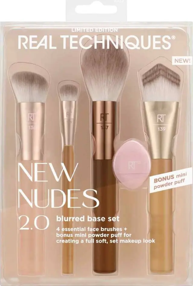 Real Techniques New Nudes 2.0 Blurred Base Kit Σετ Πινέλων Μακιγιάζ Προσώπου & Mini Πουφ 5τμχ