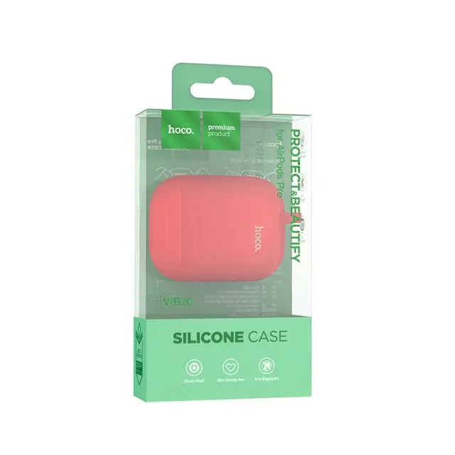 Θήκη Hoco WB20 Fenix Liquid Silicone Protective Κόκκινη για Airpods Pro με Λουράκι 2