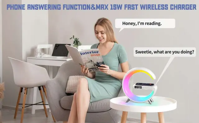Smart ηχείο - ξυπνητήρι με RGB φωτισμό με app και γρήγορη ασύρματη φόρτιση 15W Λευκό 3