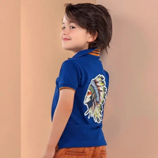 Baby 6 μηνών έως 4 ετών Πόλο κοντομάνικο λεπτομέριες μακρύ μπλε - 3Ε 2