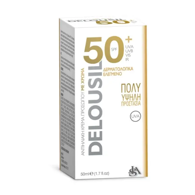 Delousil Αντηλιακή Κρέμα Προσώπου Με Χρώμα SPF50, 50ml