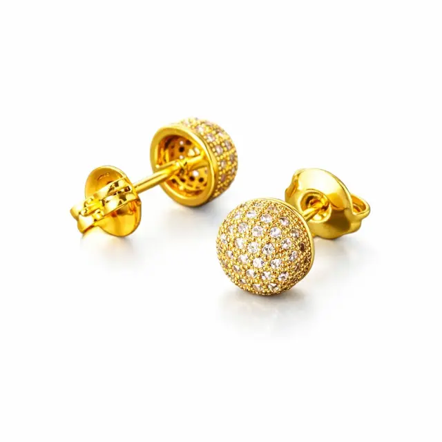 Ghetto 2024 Hip Hop Jewelry Round Stud Earrings Iced Out Gold