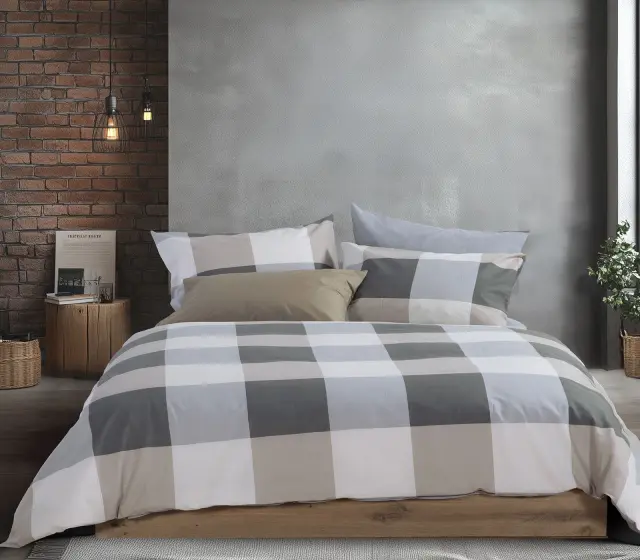 Nef-Nef Homeware Σεντόνι Casual Check Σετ King Size Με Λάστιχο 270x270 Grey