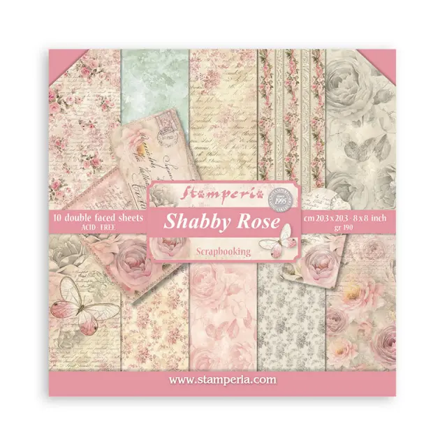 Χαρτιά scrapbooking 10τεμ, 20.3×20.3cm Stamperia, Shabby Rose