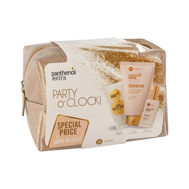 Medisei Πακέτο Promo Panthenol Extra Party O Clock Femme 3 Σε 1 Γαλάκτωμα Καθαρισμού 200ml & Eau De Toilette Άρωμα 50ml & Συσφιγκτική Μάσκα Προσώπου 75ml 1 τμχ & ΔΩΡΟ ΝΕΣΕΣΕΡ