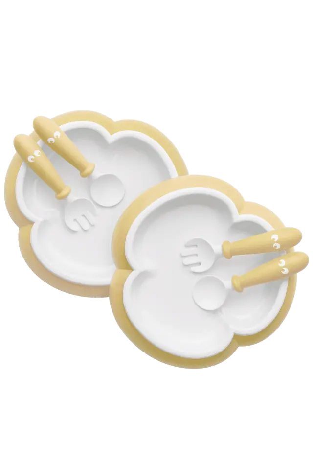 BabyBjörn σετ κουταλοπίρουνα + πιάτο Powder Yellow 7317680740663