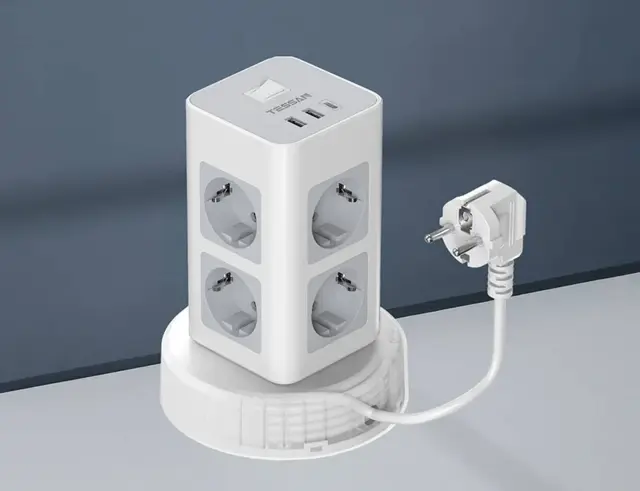 Πολύπριζο Tessan TPS03RX-DE-C με διακόπτη On/Off - 8x Schuko, 2x USB-A, 1x USB-C - Ρυθμιζόμενο Καλώδιο 2m - Λευκό TPS03RX-DE-C 2