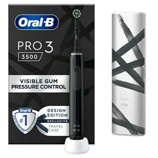 Oral-B Pro 3 3500 Design Edition Ηλεκτρική Οδοντόβουρτσα με Χρονομετρητή, Αισθητήρα Πίεσης και Θήκη Ταξιδίου Black 2