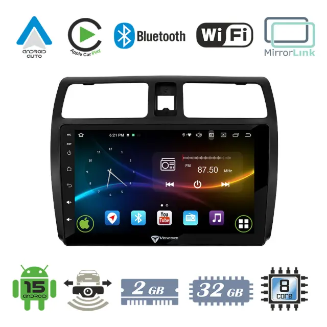 VenCore Οθόνη Multimedia Android 15 10.1" 9109A MTK6762 Octa-Core 2GB/32GB IPS με Πρόσοψη, CarPlay, Android Auto και Υποστήριξη Κάμερας Οπισθοπορείας AHD για Suzuki Swift 2005-2010 – Μαύρη (3236-10008-0255B)