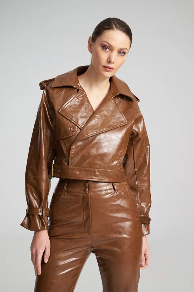 Cropped Leather Look AZURE JACKET - XS 2