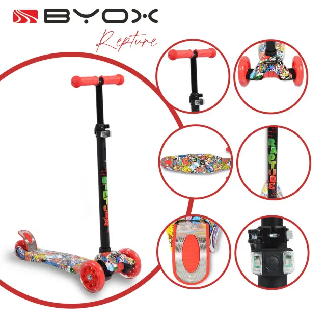Byox Rapture Τρίτροχο Πατίνι με Φωτιζόμενες Ρόδες Red 3+ Ετών