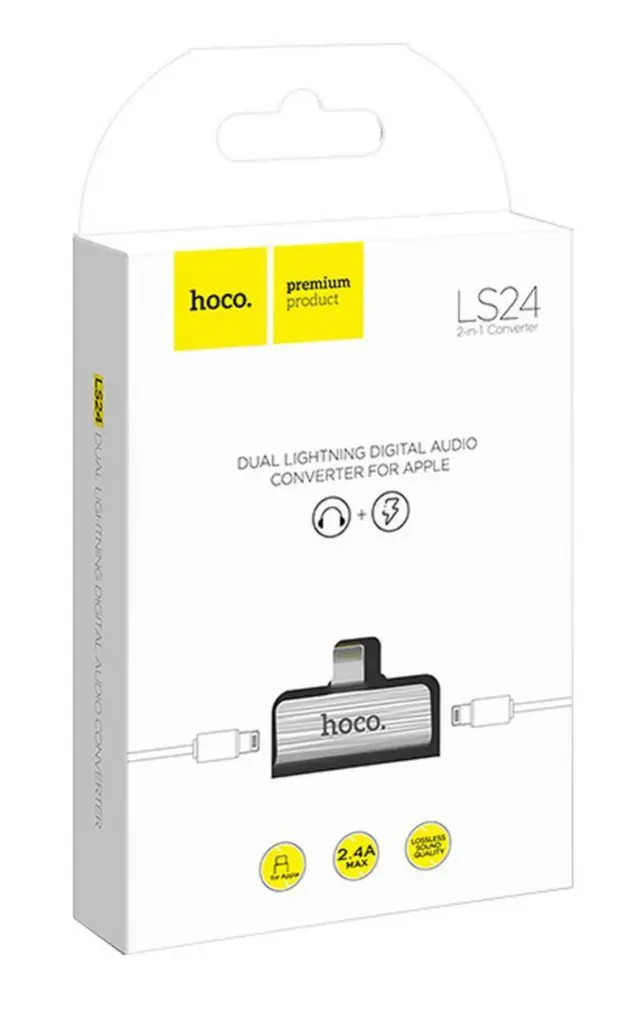 Αντάπτορας Hoco LS24 2 σε 1 Lightning σε 2 Εξόδους Lightning 2.0A Ασημί 2