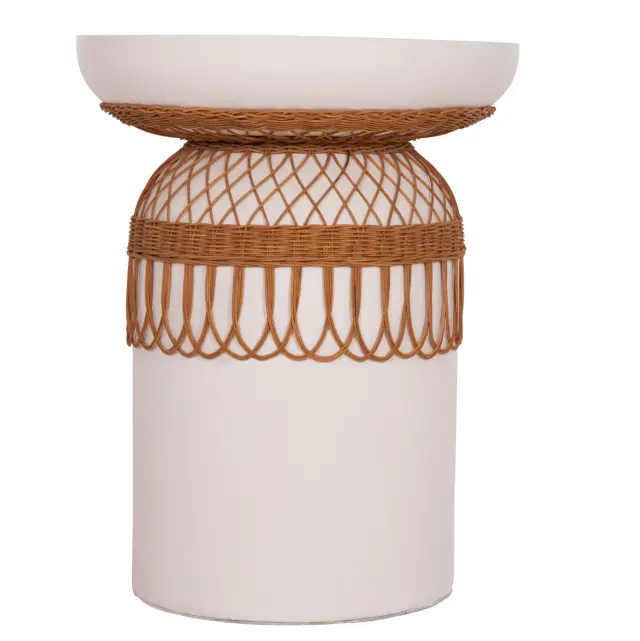 ΒΟΗΘΗΤΙΚΟ ΤΡΑΠΕΖΙ FB918159.02 FIBER CEMENT ΛΕΥΚΟ & RATTAN--Φ60x76,5Υεκ 3