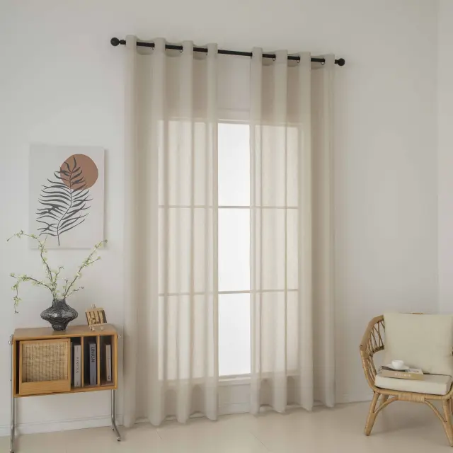 Beauty Home Κουρτίνα γάζα μονόχρωμη με 8 μεταλλικούς κρίκους Fit Art 8447 140x270 Μπεζ 2