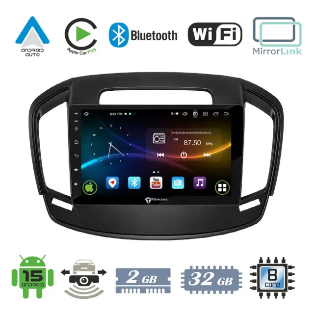 VenCore Οθόνη Multimedia Android 15 9" 9109A MTK6762 Octa-Core 2GB/32GB IPS με Πρόσοψη, CarPlay, Android Auto και Υποστήριξη Κάμερας Οπισθοπορείας AHD για Opel Insignia 2014-2017 – Μαύρη (3236-10007-0064B)