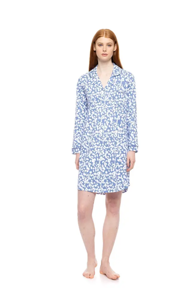 W1728 - Type - NIGHTGOWN BUTTONED DREAM BLUE LEO - S