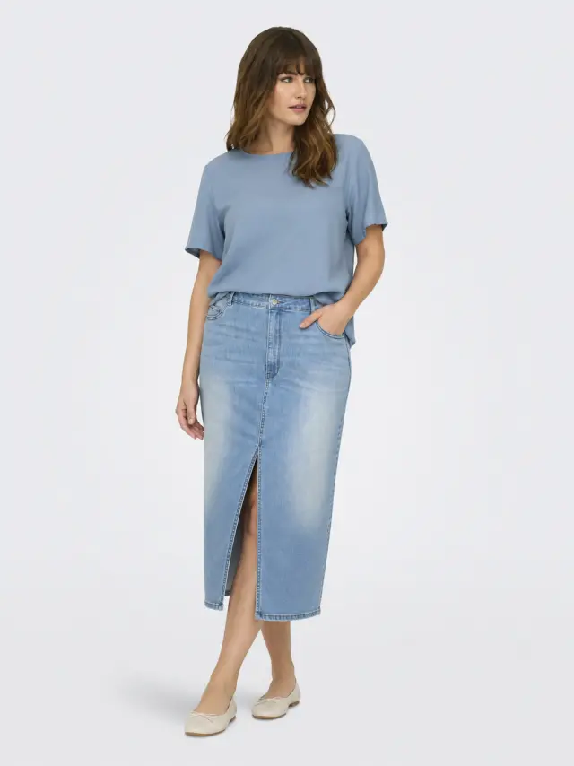 Μπλούζα γαλάζια φλοράλ με κοντά μανίκια Plus size - Σιέλ - 48 2