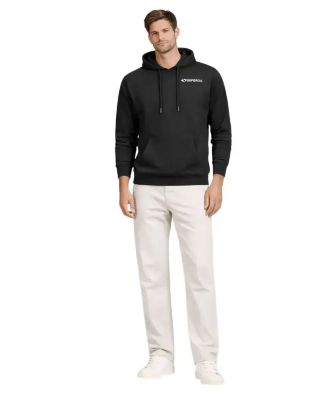 Superga - Ανδρικό Φούτερ Με Κουκούλα Caviar French Terry S263400-999 Μαύρο - 2XL