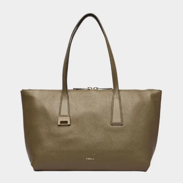 Furla - Γυναικεία Δερμάτινη Τσάντα Ώμου/Χειρός Olivia M Tote WB01977-HSF000-4903S Λαδί/Γκρι