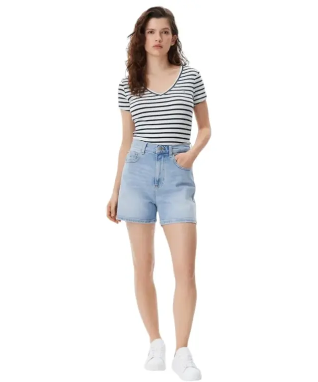 Tommy Hilfiger - Γυναικεία Βερμούδα - Σορτς Mom Fit DW0DW20091-1AB Γαλάζιο - W26
