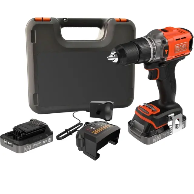 Black & Decker BCD383D1XK-QW - Δραπανοκατσάβιδο Μπαταρίας 18V Powerconnect™ με 1 Μπαταρία με Ένδειξη Κατάστασης Φόρτισης 2.0Ah (1x 2.0Ah) + Φορτιστή 1A + Bαλίτσα