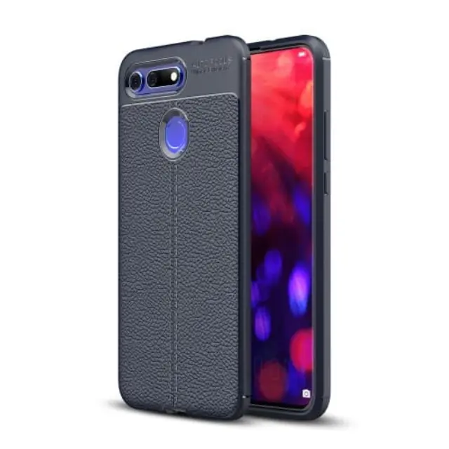 Κάλυμμα Πλάτης TPU Litchi Texture για Huawei Honor V20 / View 20 Dark Blue OEM