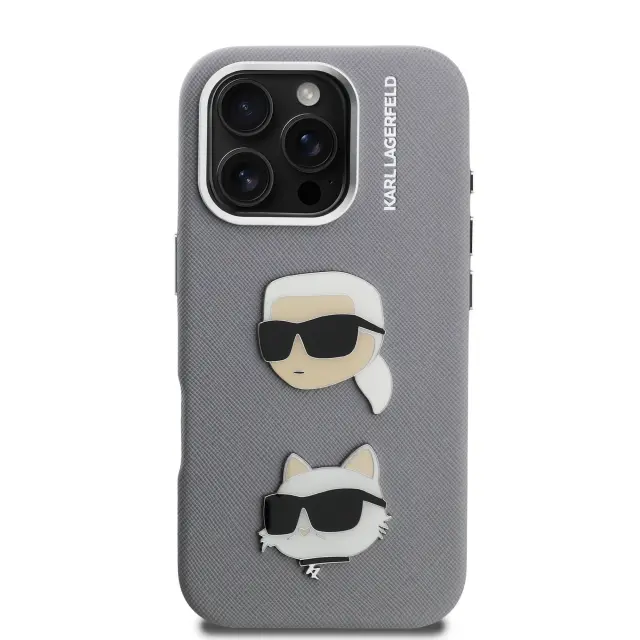 Karl Lagerfeld Grained PU K&CH Heads Case for iPhone 16 Pro Grey 3