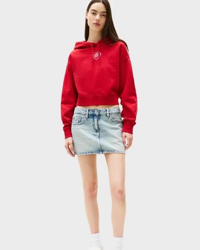 Tommy Jeans Γυναικείο Cropped Hoodie με Λογότυπο – Κόκκινο Tommy Hilfiger - XS 3